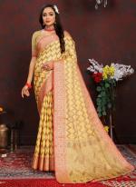 Katan Silk Yellow Daily Wear Weaving Saree